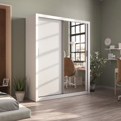 Arti 28 - 2 White Sliding Door Wardrobe 180cm with Mirror & LED Light