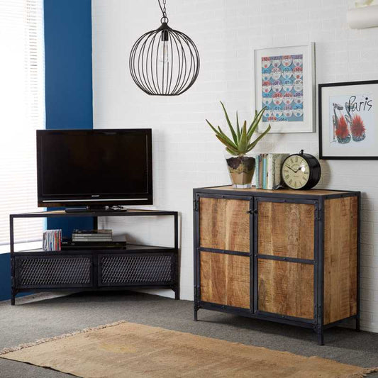 Ascot Corner TV Unit. Metal and Solid Wood Construction
