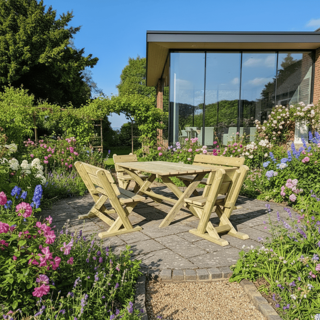 Ashcombe Table Set Sits 6 - Premium Swedish Redwood