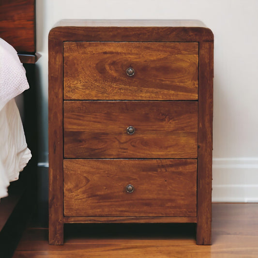 Aspen 3 Drawer Bedside. 100% Solid Mango Wood