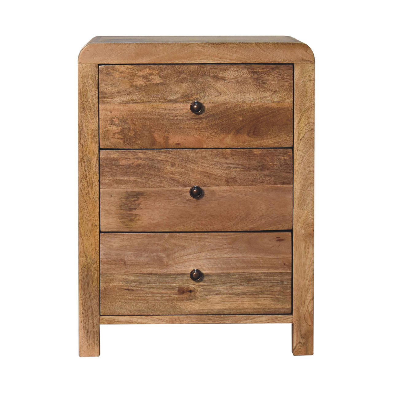 Aspen Oak-ish 3 Drawer Bedside. 100% Solid Mango Wood