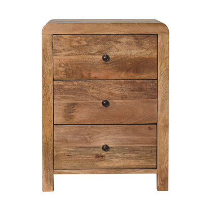 Aspen Oak-ish 3 Drawer Bedside. 100% Solid Mango Wood