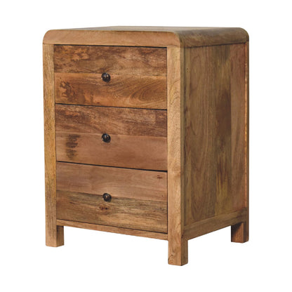 Aspen Oak-ish 3 Drawer Bedside. 100% Solid Mango Wood