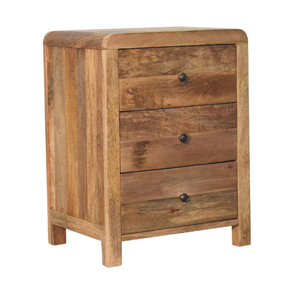 Aspen Oak-ish 3 Drawer Bedside. 100% Solid Mango Wood