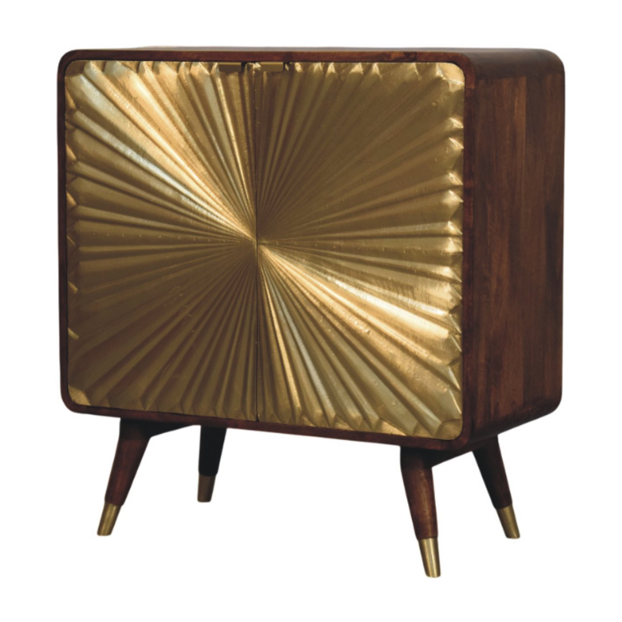 Avora Brass Embossed  Chestnut Cabinet. 100% Solid Mango Wood