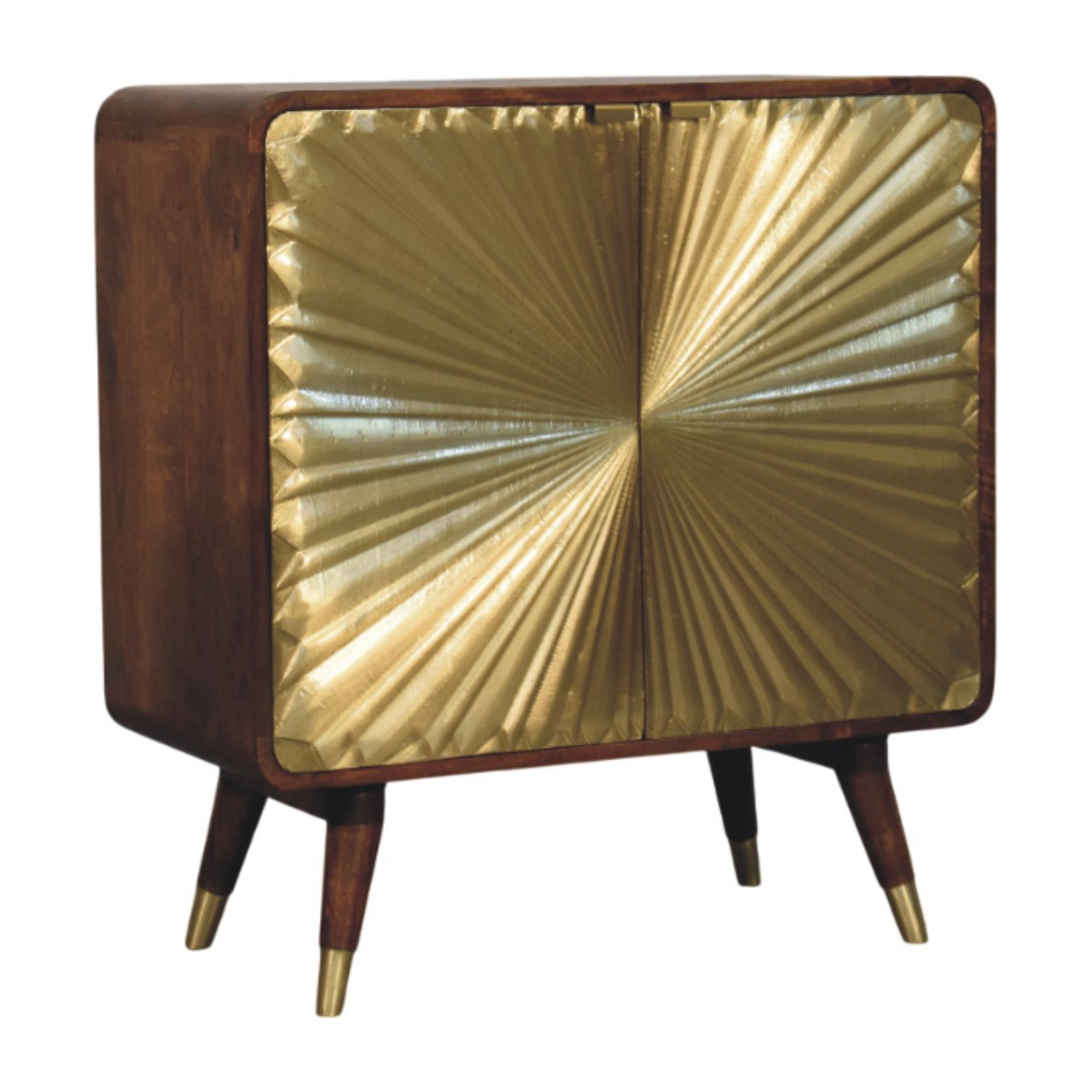 Avora Brass Embossed  Chestnut Cabinet. 100% Solid Mango Wood