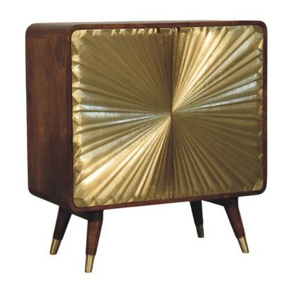 Avora Brass Embossed  Chestnut Cabinet. 100% Solid Mango Wood
