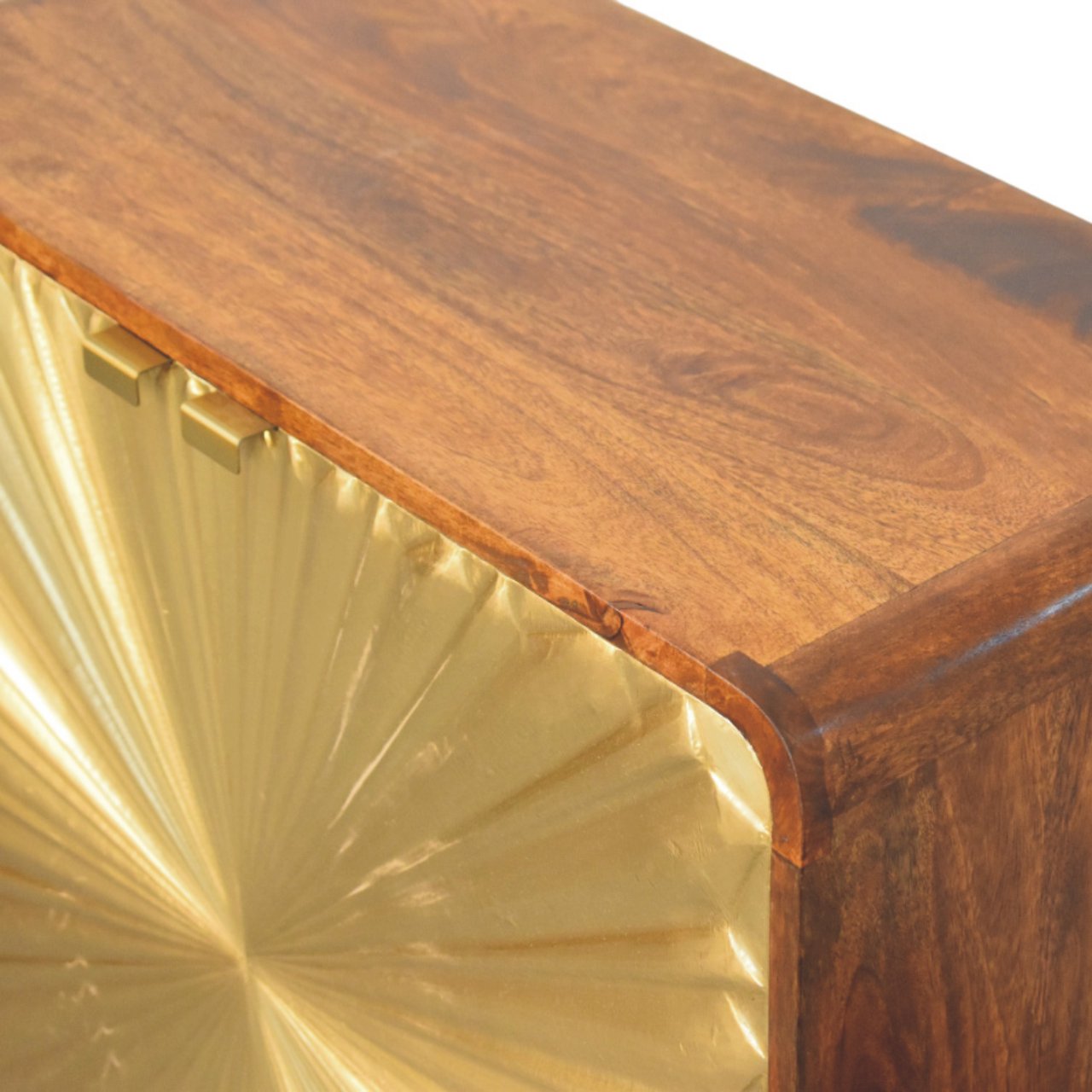 Avora Brass Embossed  Chestnut Cabinet. 100% Solid Mango Wood