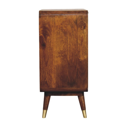 Avora Brass Embossed  Chestnut Cabinet. 100% Solid Mango Wood