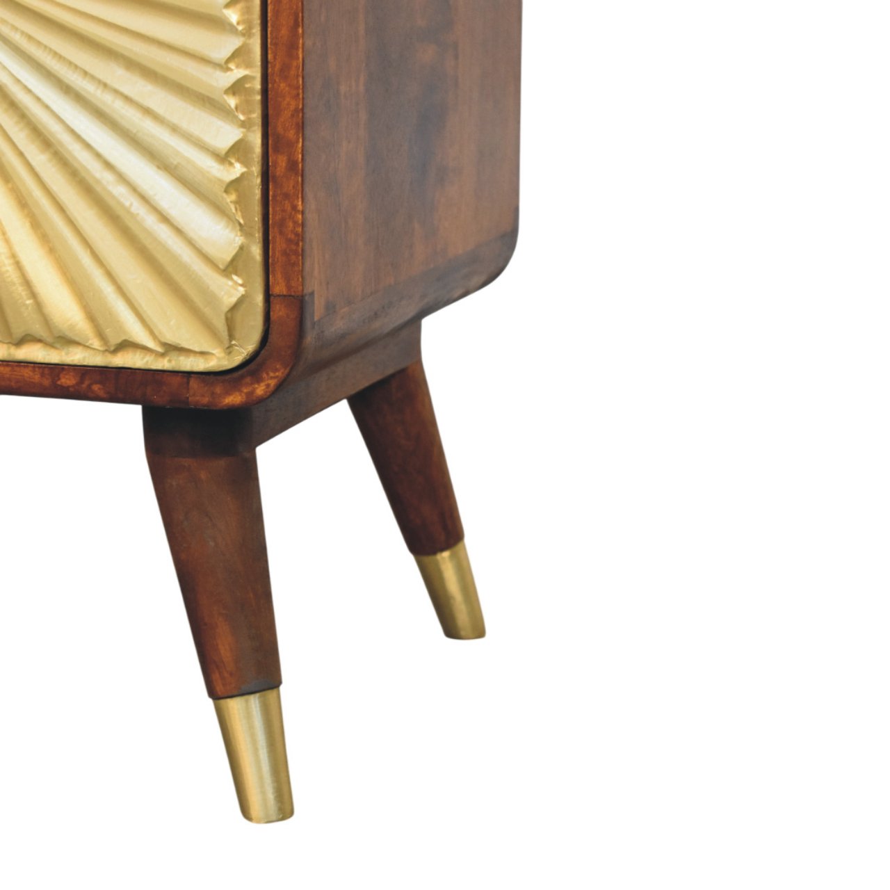 Avora Brass Embossed Chestnut Nightstand. 100% Solid Mango Wood