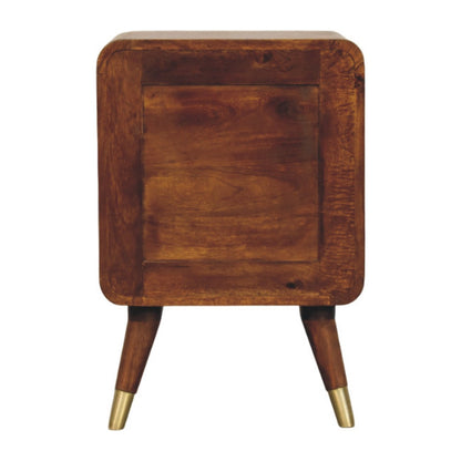 Avora Brass Embossed Chestnut Nightstand. 100% Solid Mango Wood