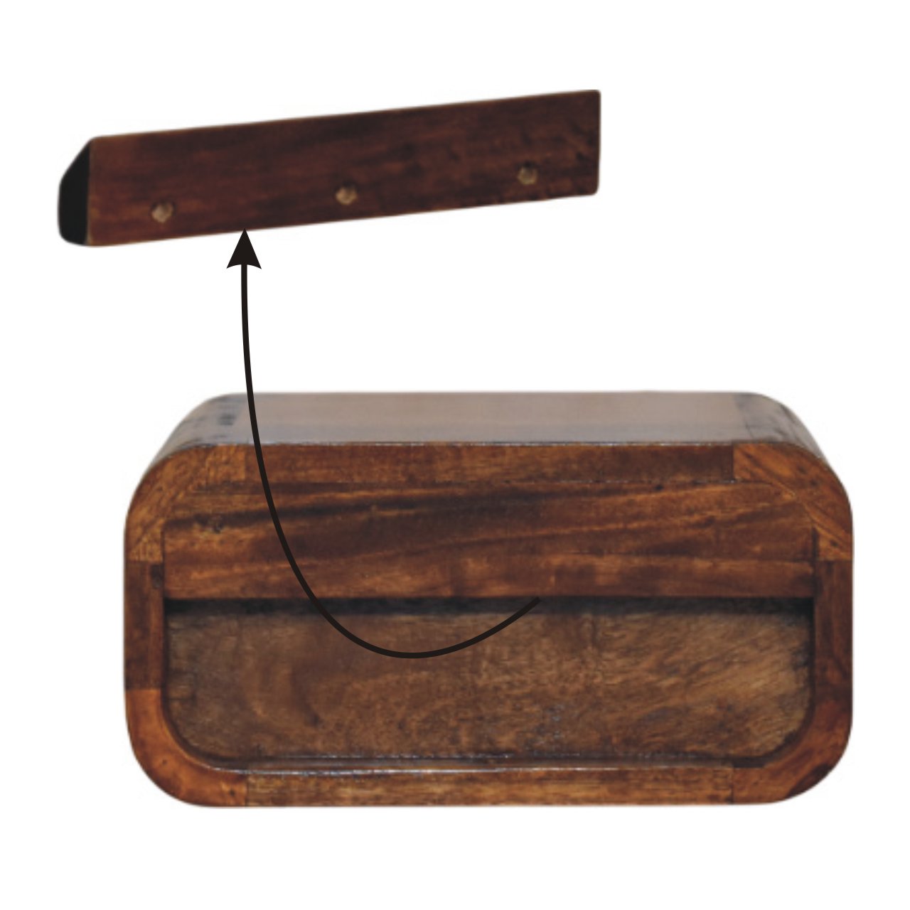 Avora Mini Wall-Mounted Chestnut  Nightstand. 100% Solid Mango Wood