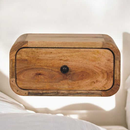 Avora Mini Wall-Mounted Oak-ish Nightstand. 100% Solid Mango Wood