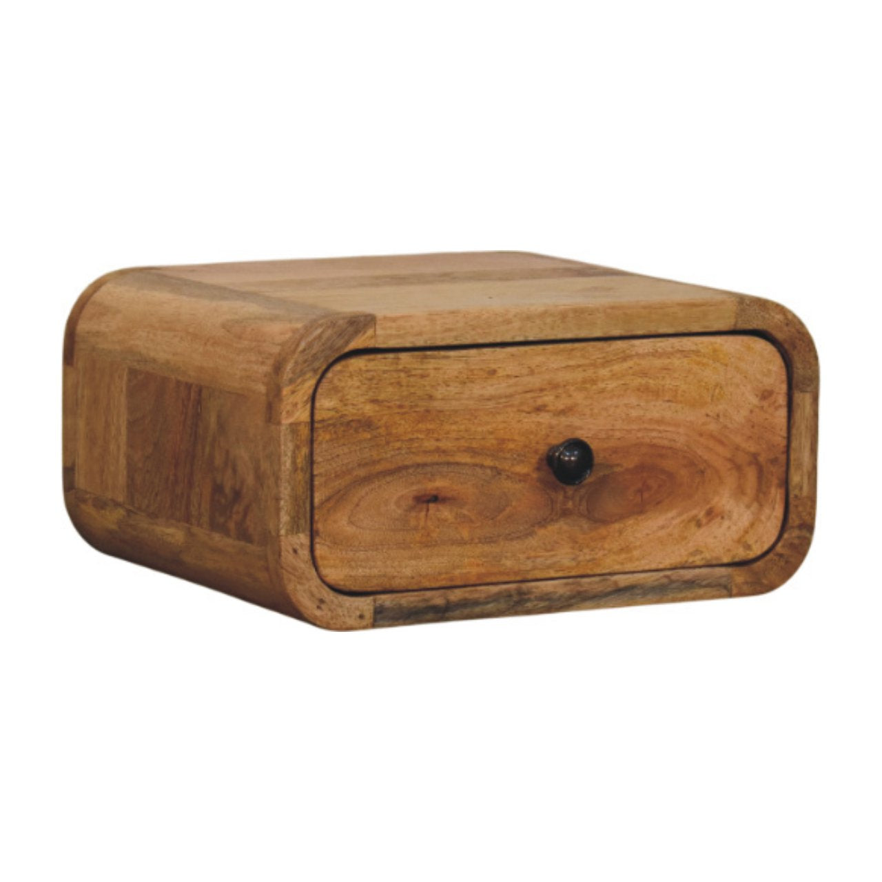 Avora Mini Wall-Mounted Oak-ish Nightstand. 100% Solid Mango Wood