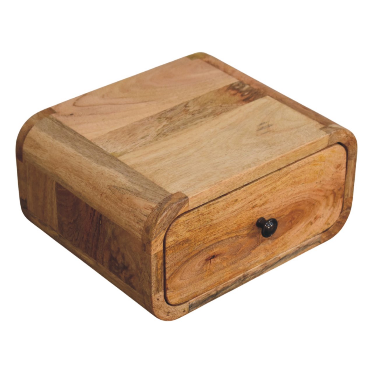 Avora Mini Wall-Mounted Oak-ish Nightstand. 100% Solid Mango Wood