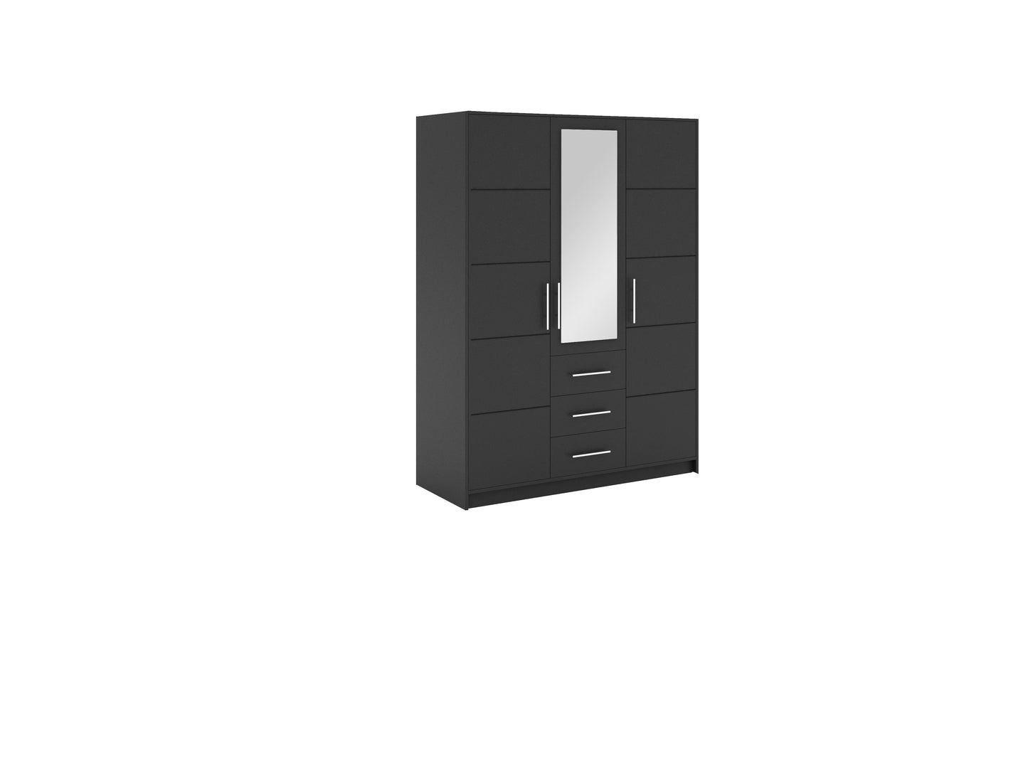 Bali 3-Door Wardrobe - Graphite Matt Finish with Mirror and Sleek Silver Handles