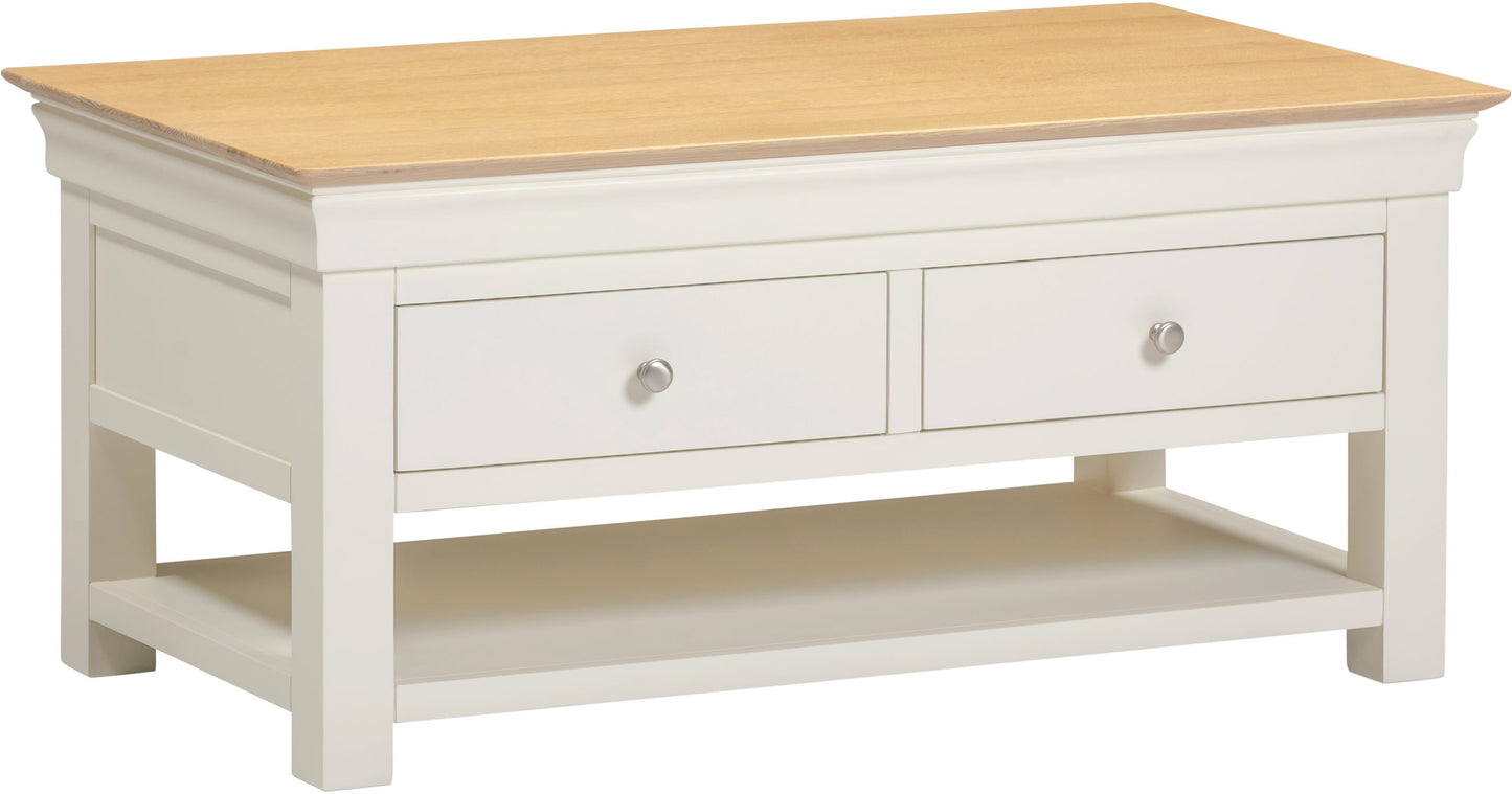 Bordeaux 2 Drawer Coffee Table Ivory/Oak or Grey/Oak