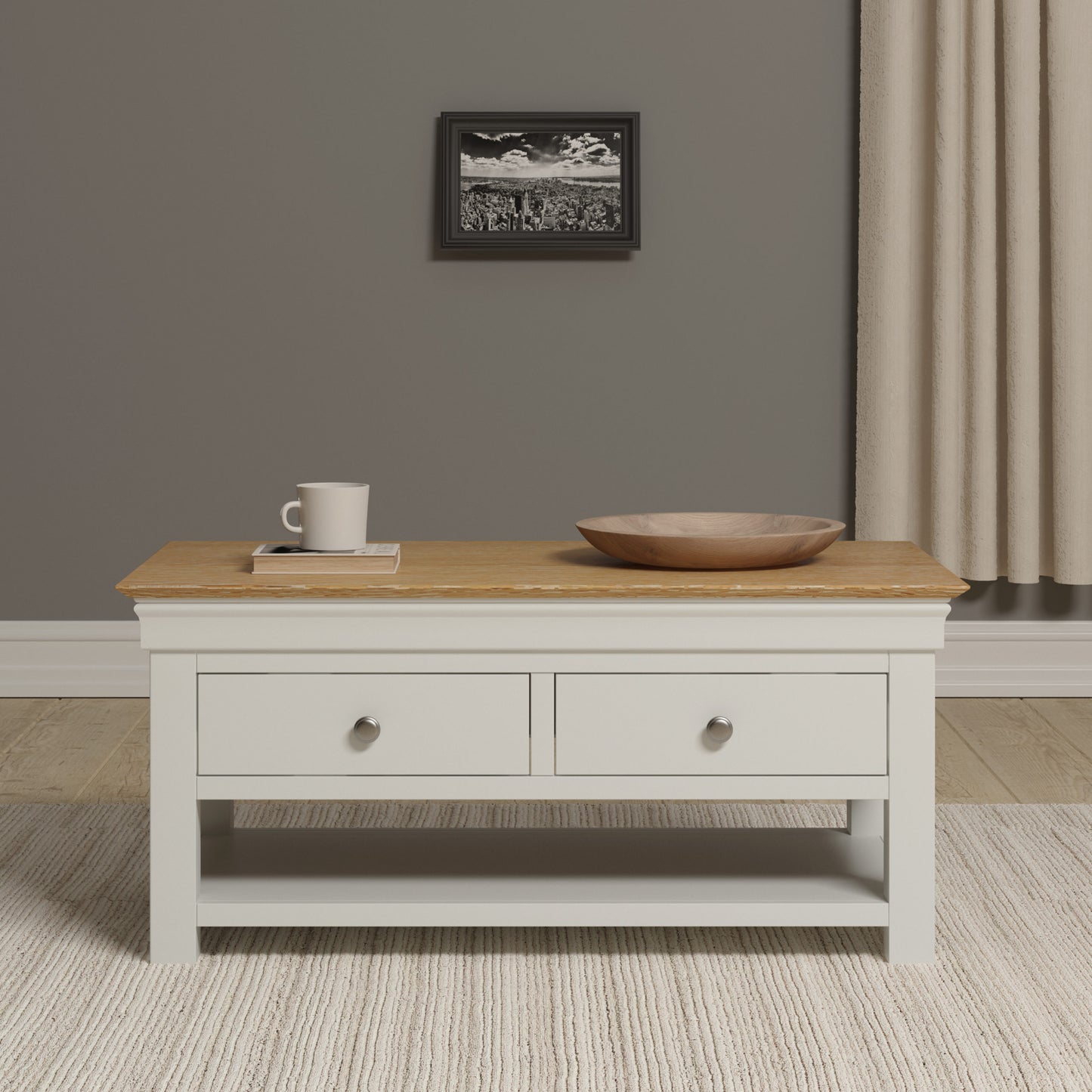 Bordeaux 2 Drawer Coffee Table Ivory/Oak or Grey/Oak