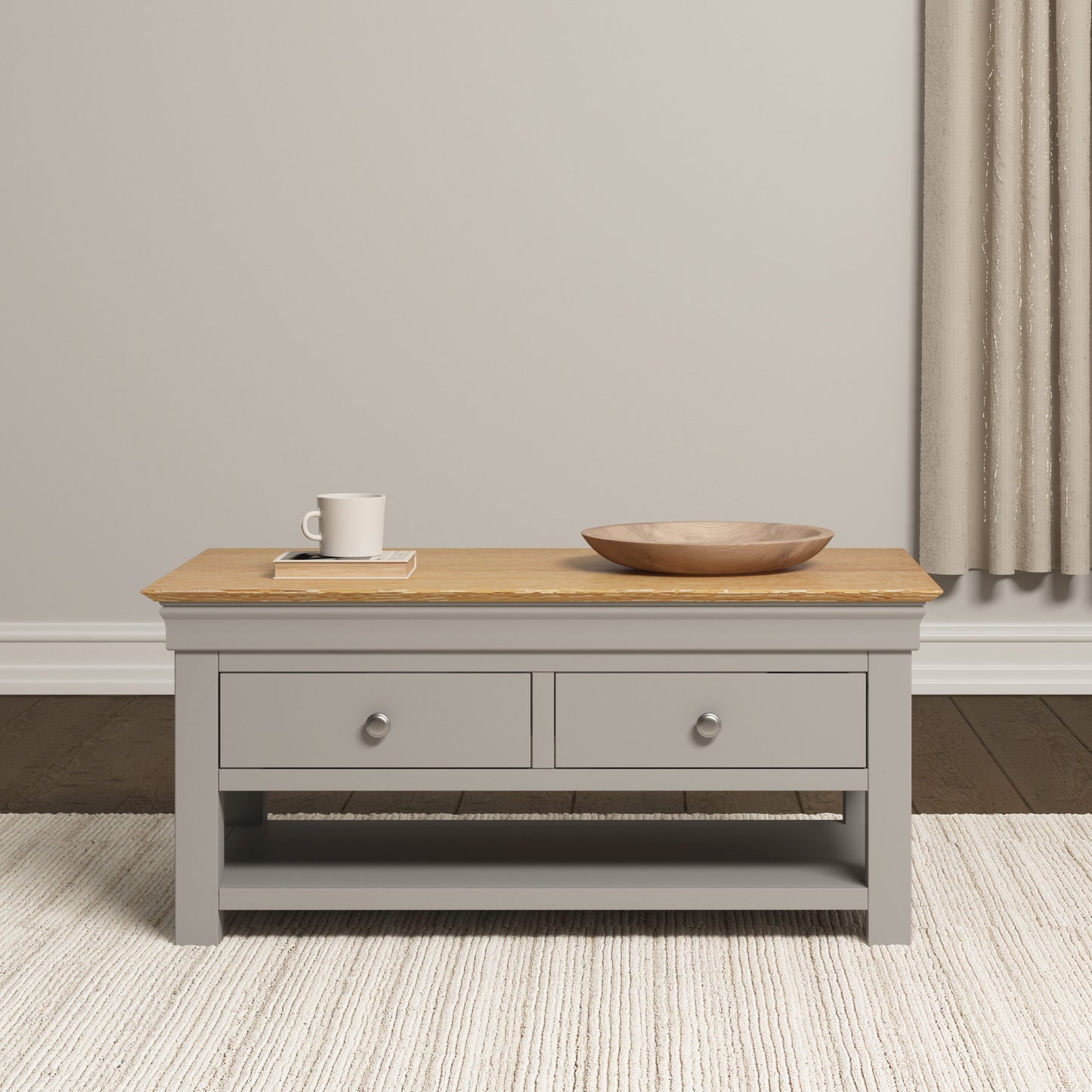 Bordeaux 2 Drawer Coffee Table Ivory/Oak or Grey/Oak