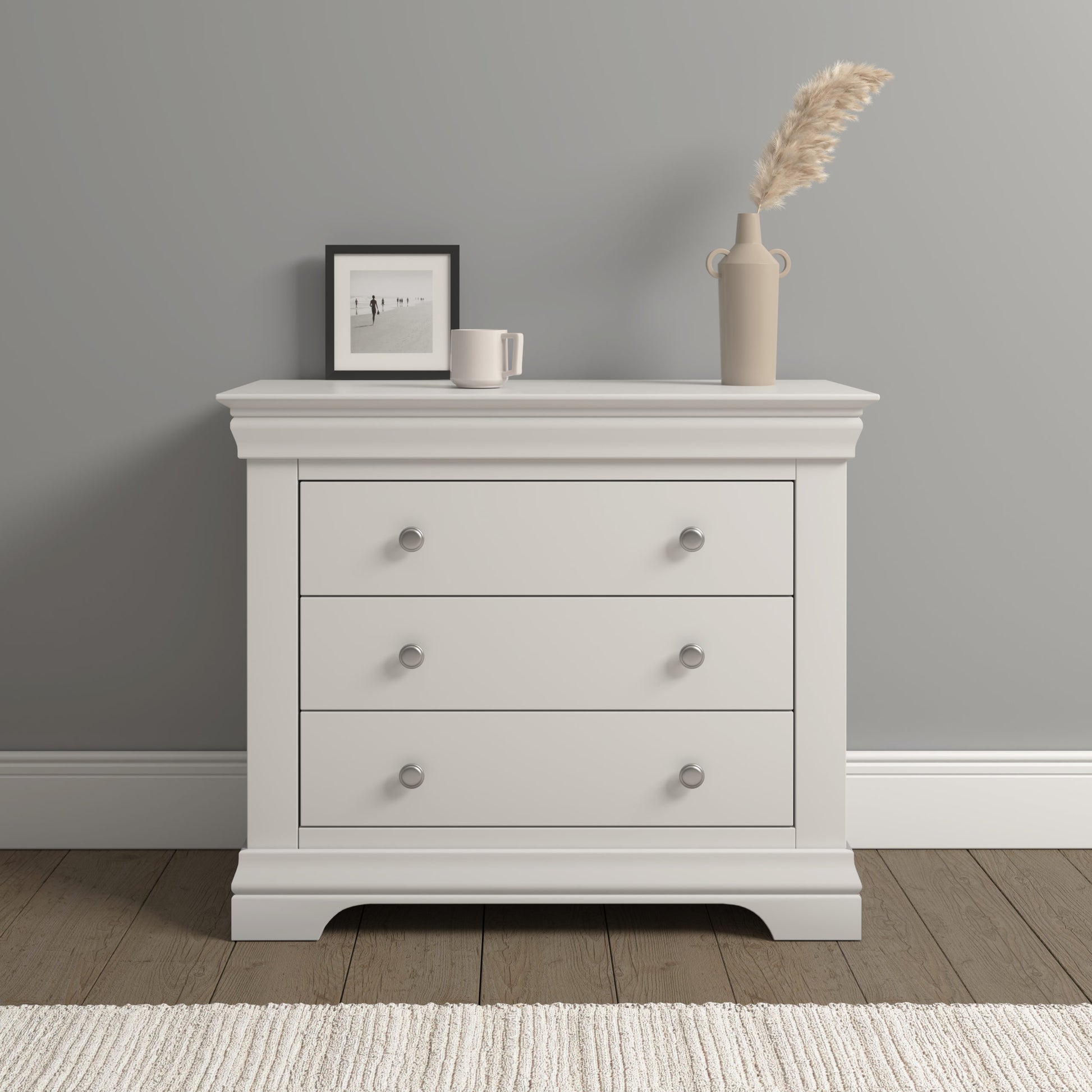 Bordeaux 3 Drawer Chest Pebble Grey or Ivory