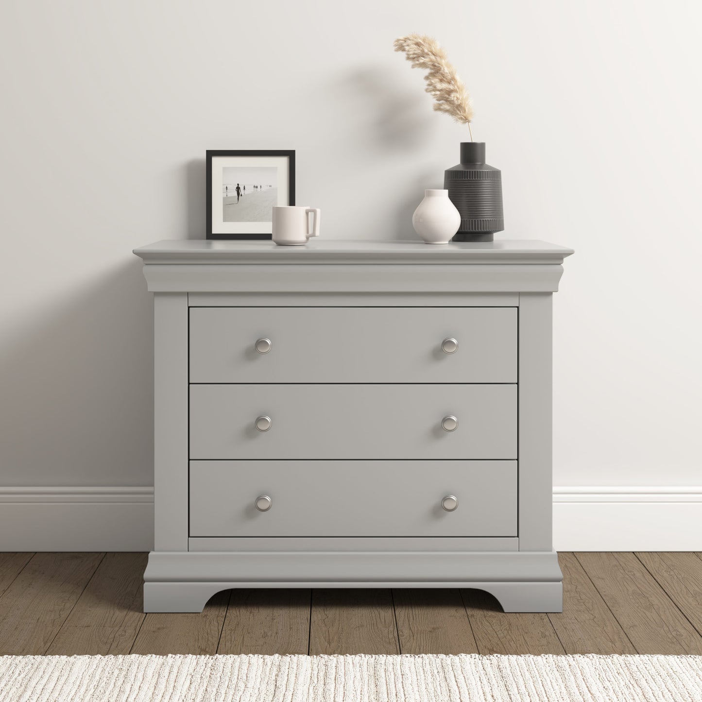 Bordeaux 3 Drawer Chest Pebble Grey or Ivory