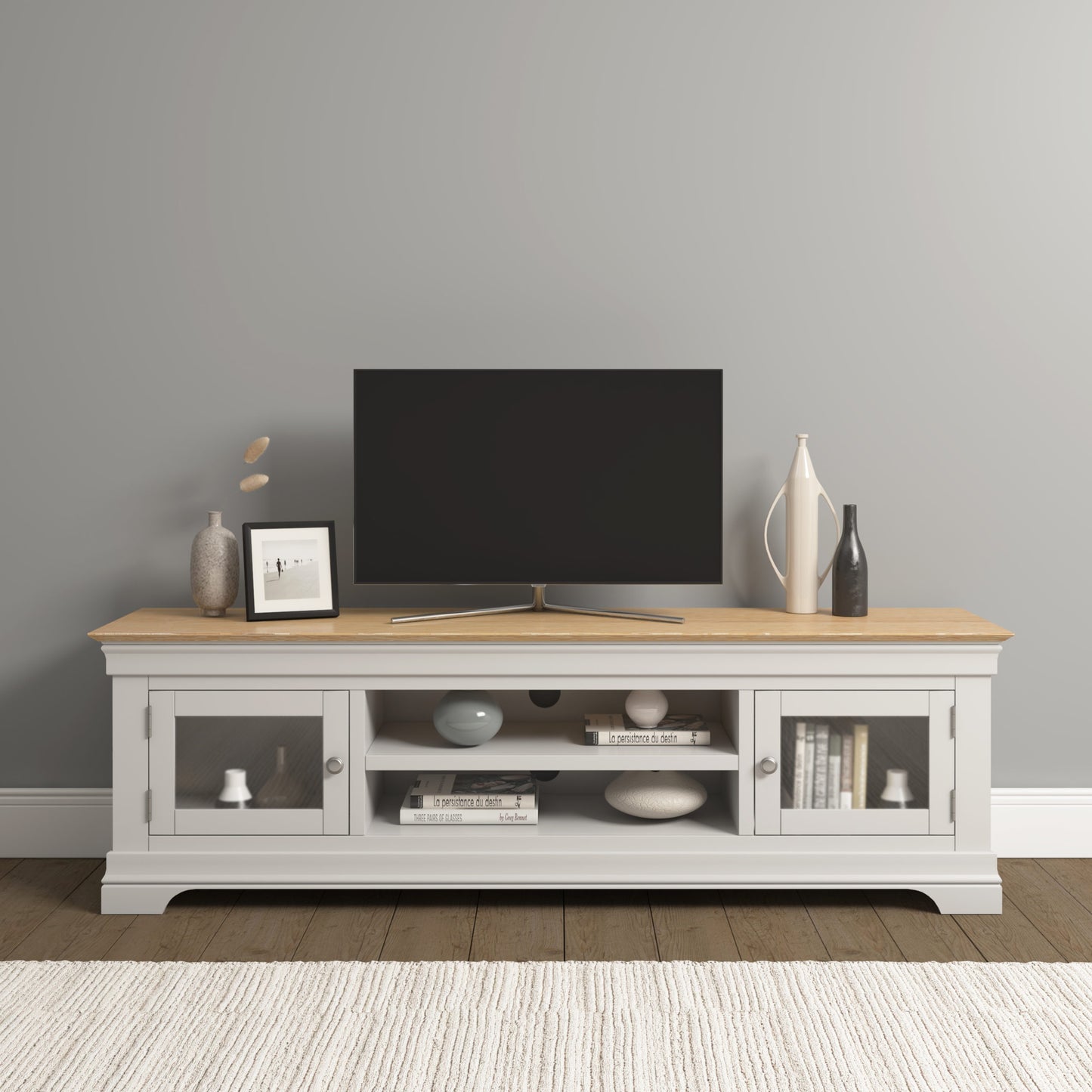 Bordeaux TV Stand Ivory/Oak Pebble Grey/Oak