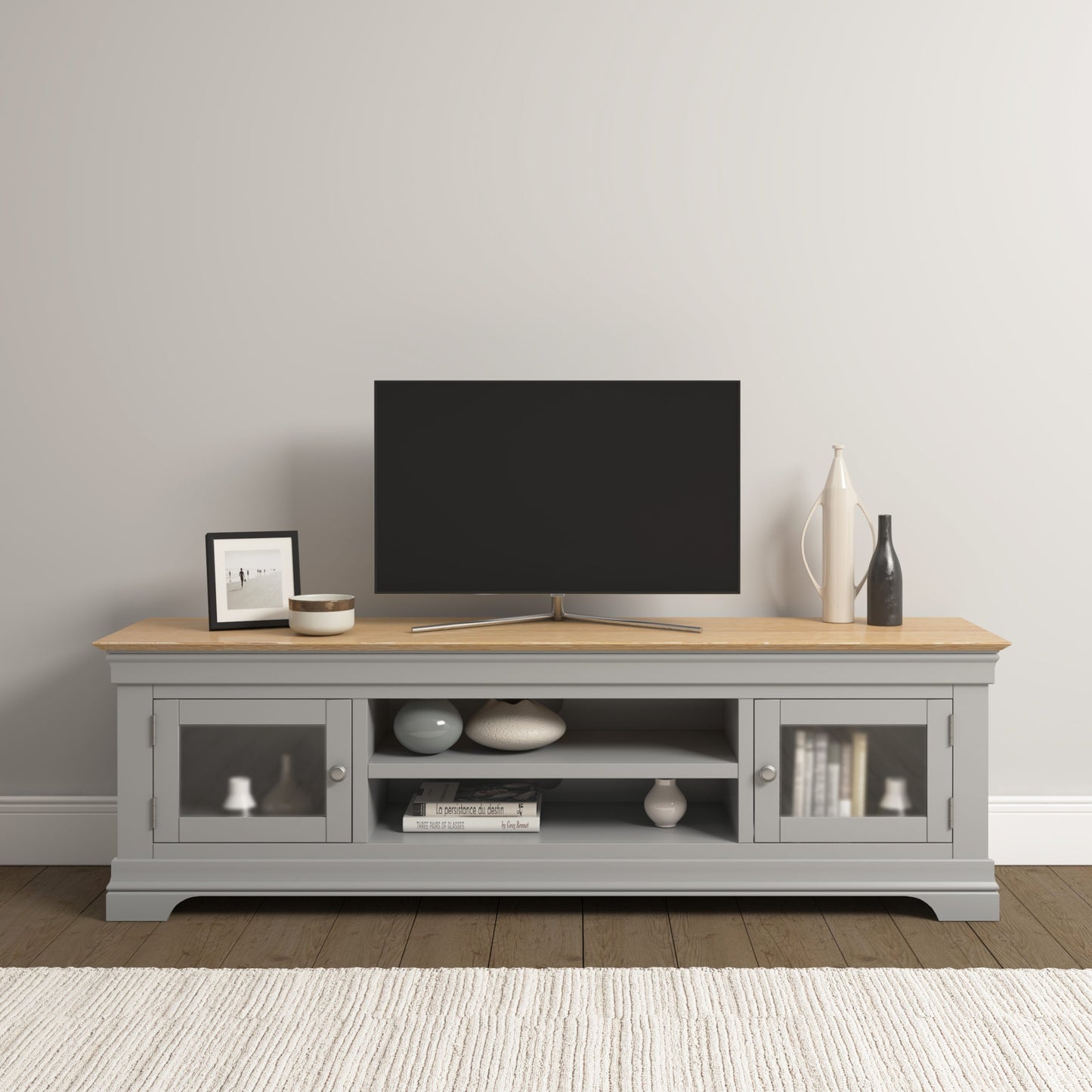 Bordeaux TV Stand Ivory/Oak Pebble Grey/Oak