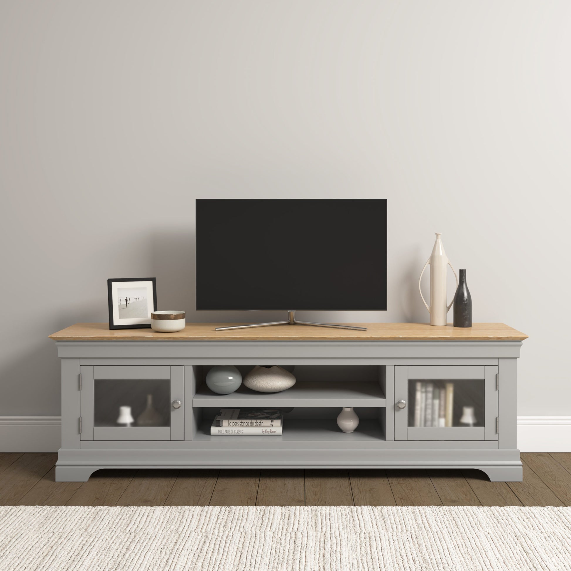 Bordeaux TV Stand Ivory/Oak Pebble Grey/Oak