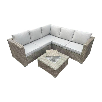 Rattan Corner Sofa Set with Ice Bucket. Brown or Grey
