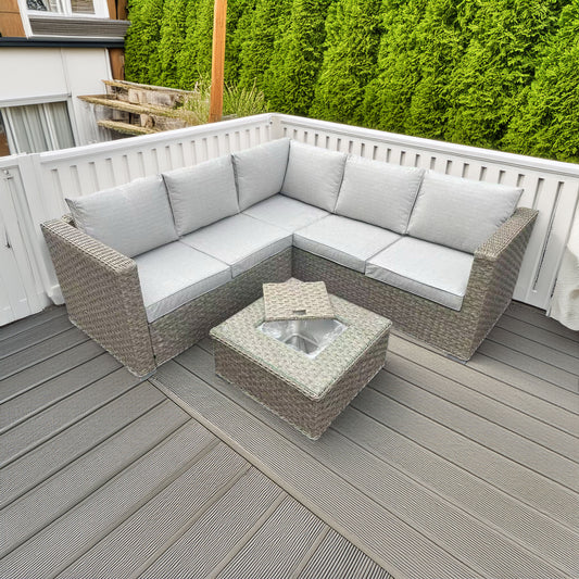 Rattan Corner Sofa Set with Ice Bucket. Brown or Grey