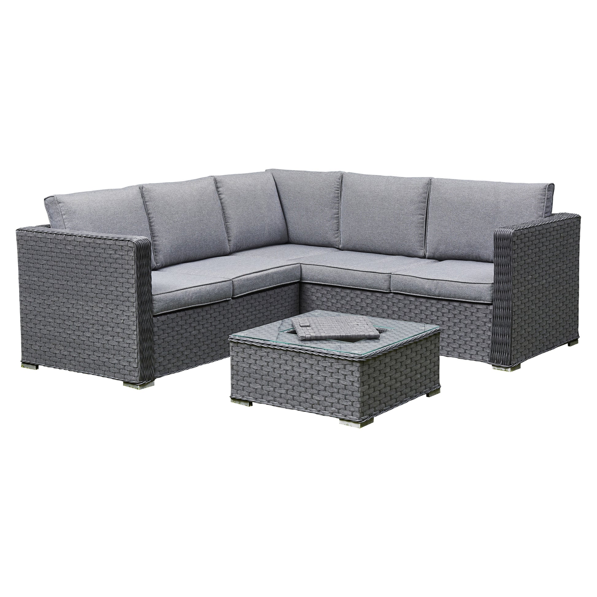 Rattan Corner Sofa Set with Ice Bucket. Brown or Grey