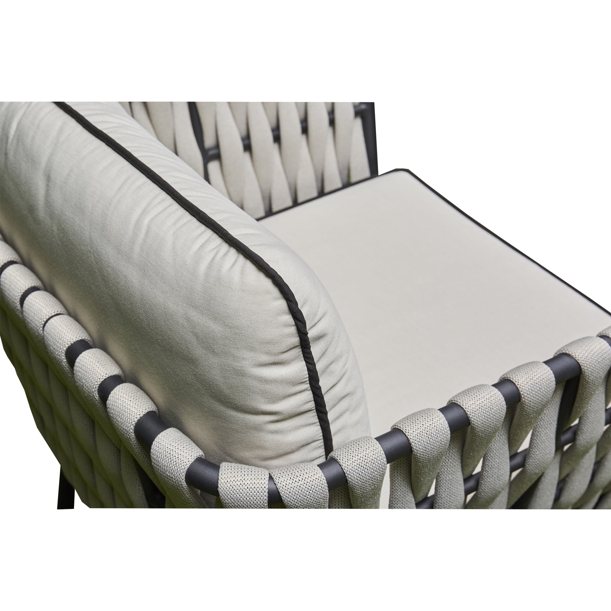 Grey Aluminium and Rope 4 Piece Outdoor Set - 3 Seat Sofa, 2 Chairs, Coffee Table