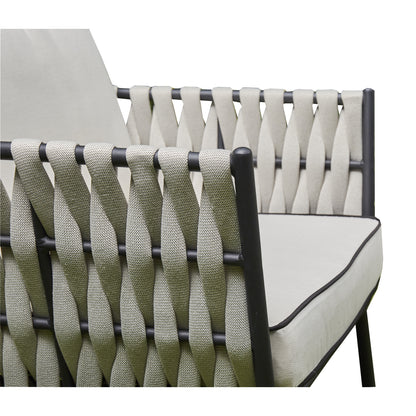 Grey Aluminium and Rope 4 Piece Outdoor Set - 3 Seat Sofa, 2 Chairs, Coffee Table