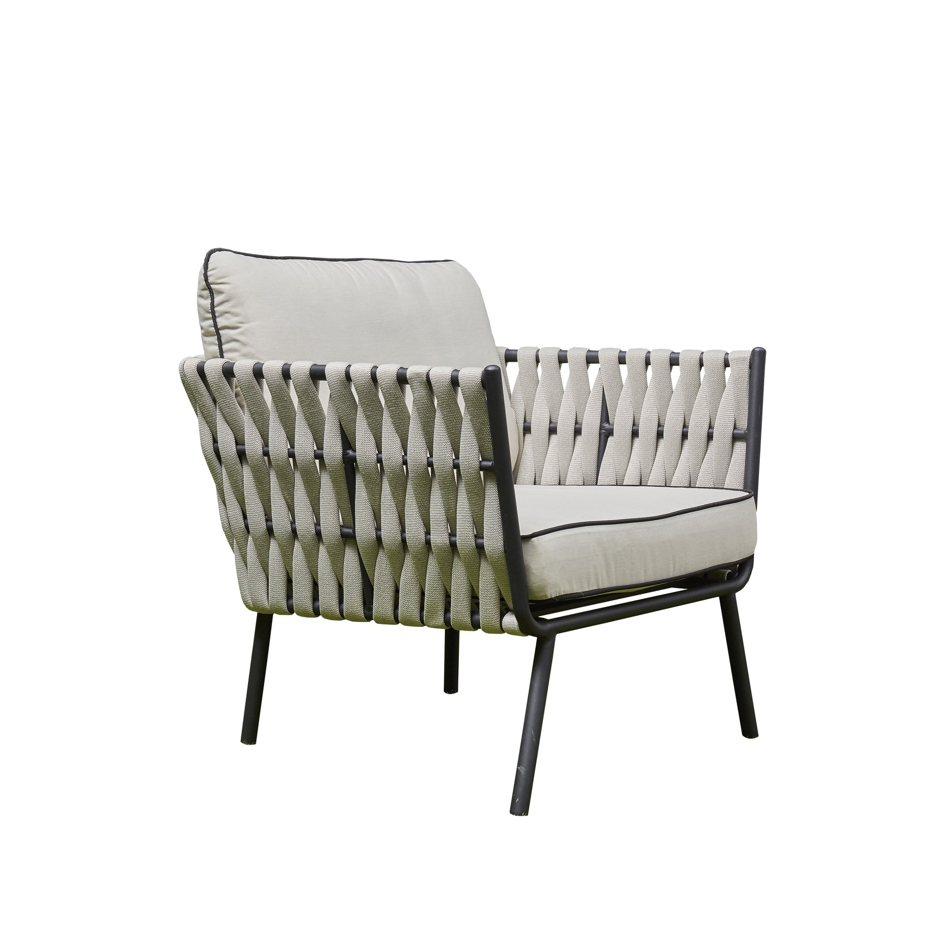 Grey Aluminium and Rope 4 Piece Outdoor Set - 3 Seat Sofa, 2 Chairs, Coffee Table