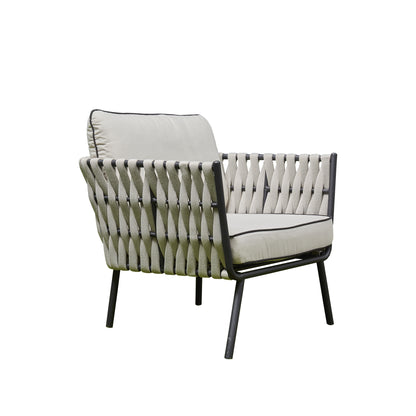 Grey Aluminium and Rope 4 Piece Outdoor Set - 3 Seat Sofa, 2 Chairs, Coffee Table