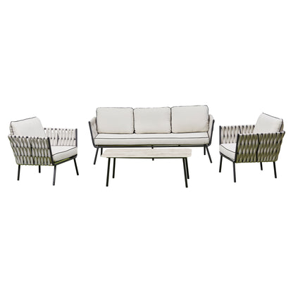 Grey Aluminium and Rope 4 Piece Outdoor Set - 3 Seat Sofa, 2 Chairs, Coffee Table