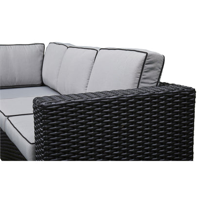 Black Rattan Firepit Corner Sofa Dining Set – Outdoor Garden Furniture with Glass Table and Cushions