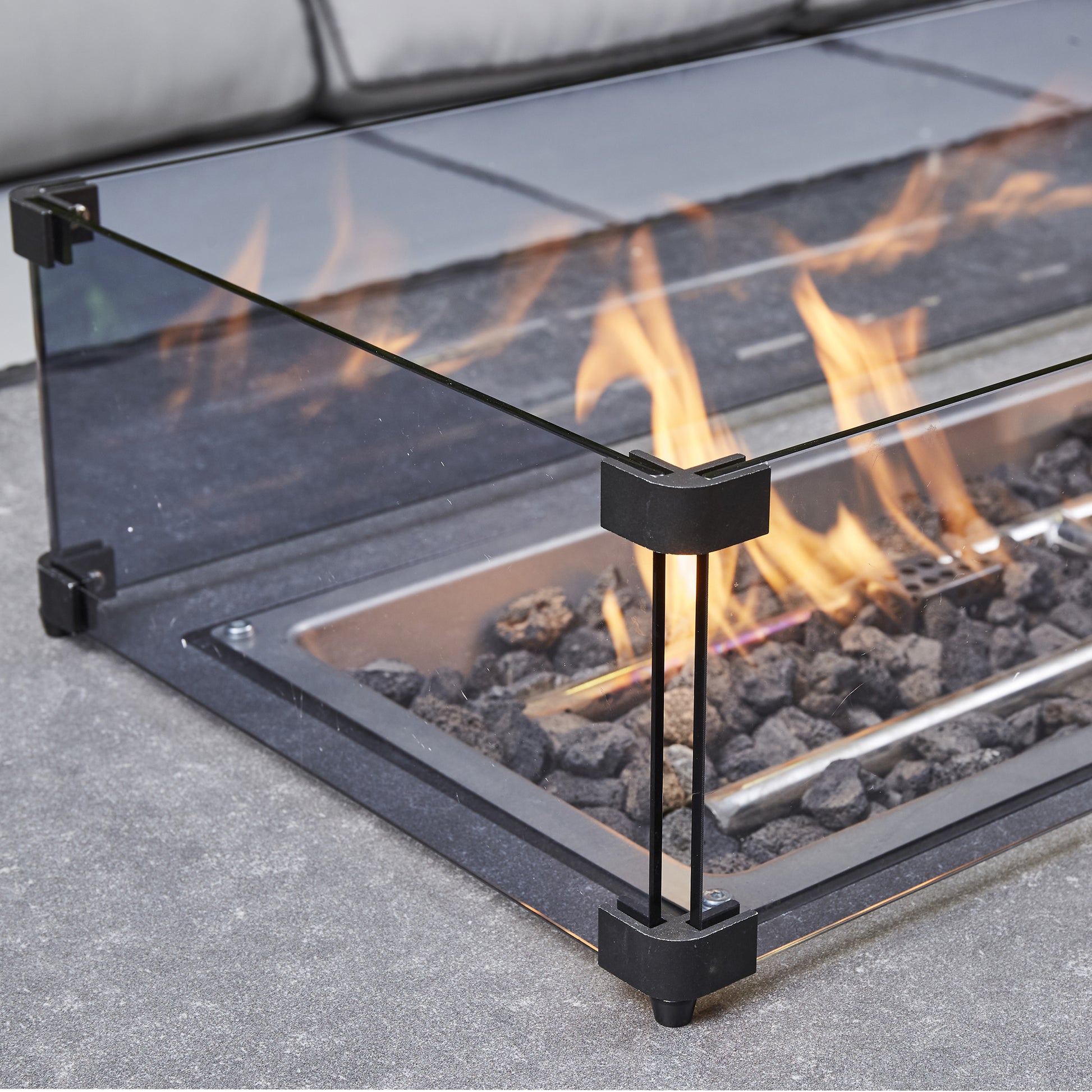 Black Rattan Firepit Corner Sofa Dining Set – Outdoor Garden Furniture with Glass Table and Cushions