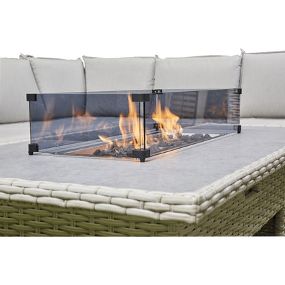 Grey Outdoor Corner Sofa 2 benches/Stools 1 Fire Pit Table