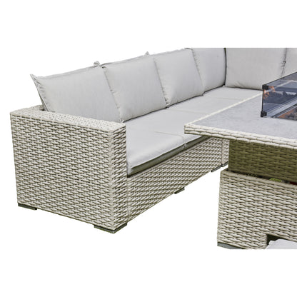 Grey Outdoor Corner Sofa 2 benches/Stools 1 Fire Pit Table