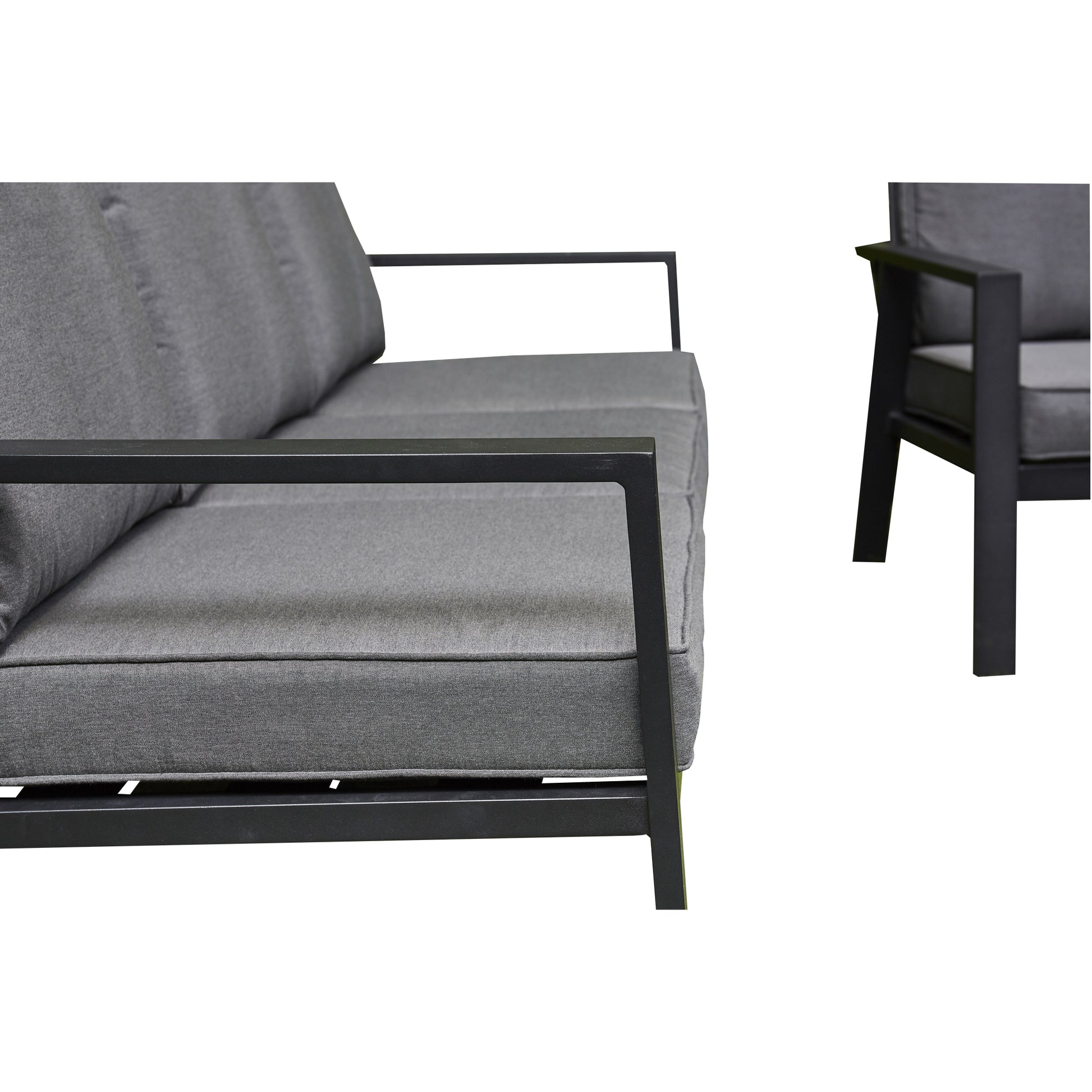 Grey Firepit Dining Set - 3 Seat Sofa, 2 Seat Sofa, 2 Chairs and Firepit Table
