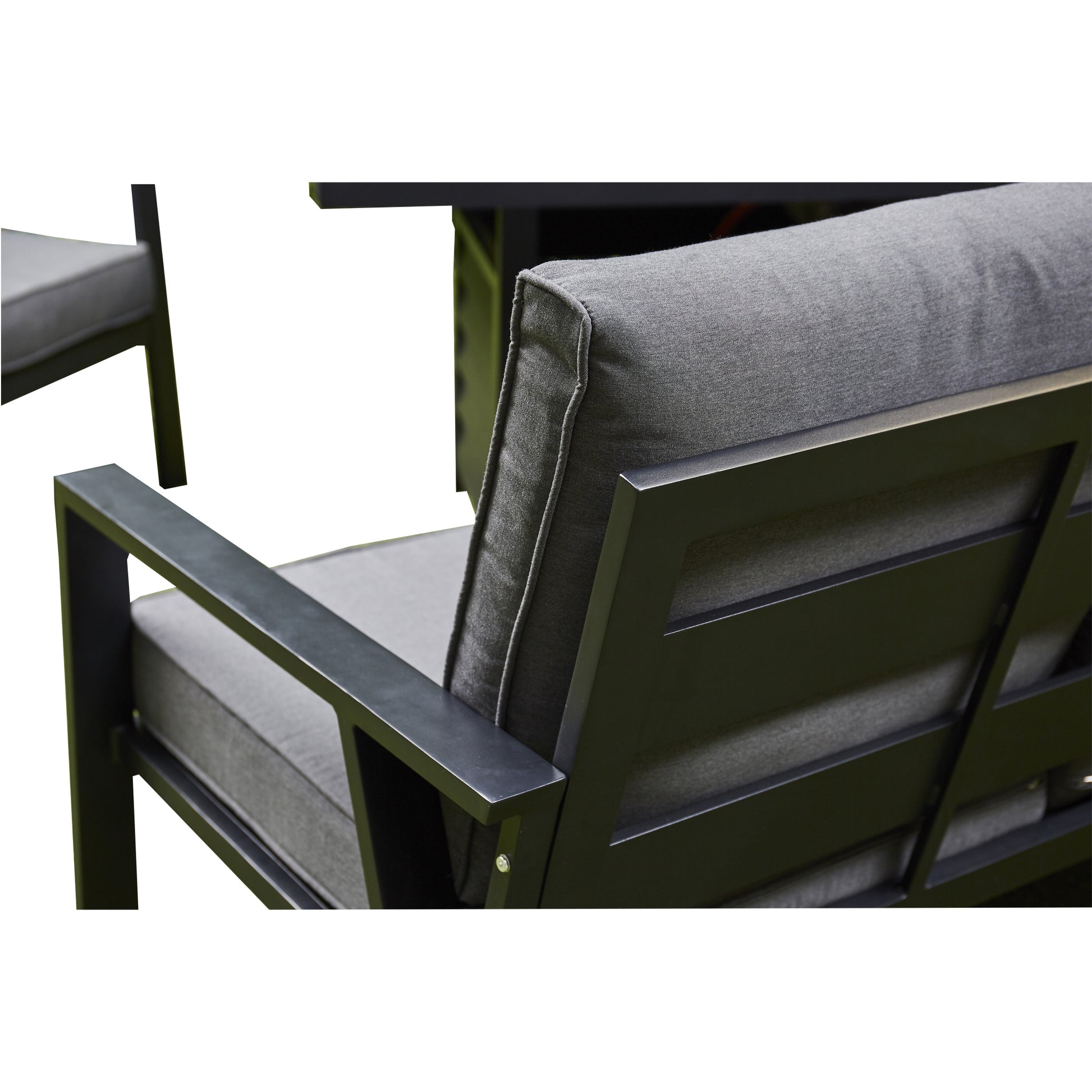 Grey Firepit Dining Set - 3 Seat Sofa, 2 Seat Sofa, 2 Chairs and Firepit Table