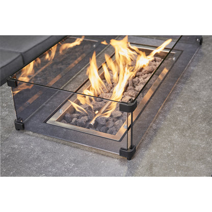 Grey Firepit Dining Set - 3 Seat Sofa, 2 Seat Sofa, 2 Chairs and Firepit Table