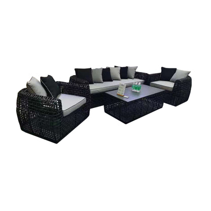 Rattan Outdoor Sofa Set - 3 seater, 2 chairs and coffee table. Grey or Black