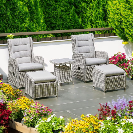 5 piece Reclining Lounge. Set. 2 reclining armchairs, 2 matching footstools. Side Table