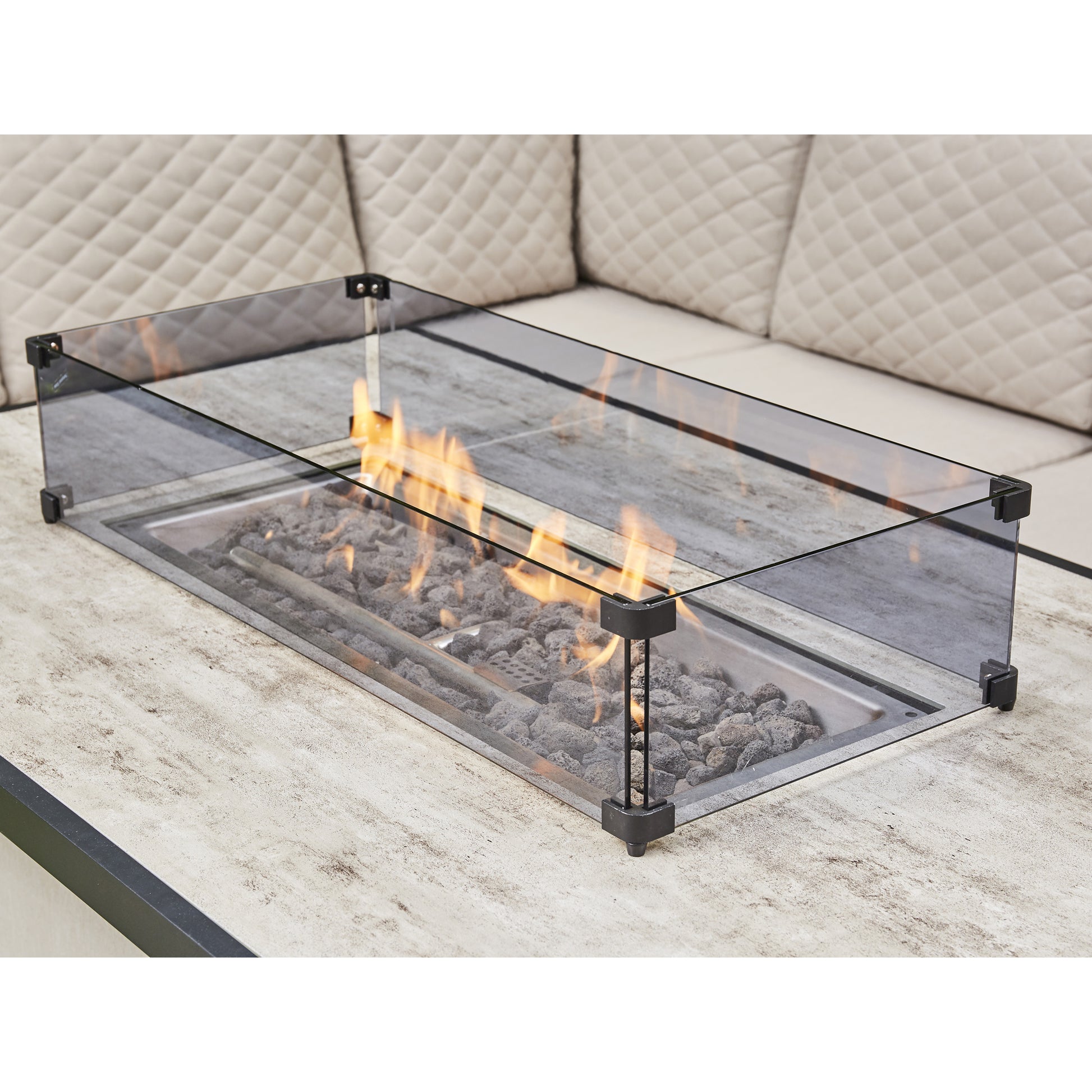Corner Sofa Set, 2 Benches and Firepit. Grey or Beige