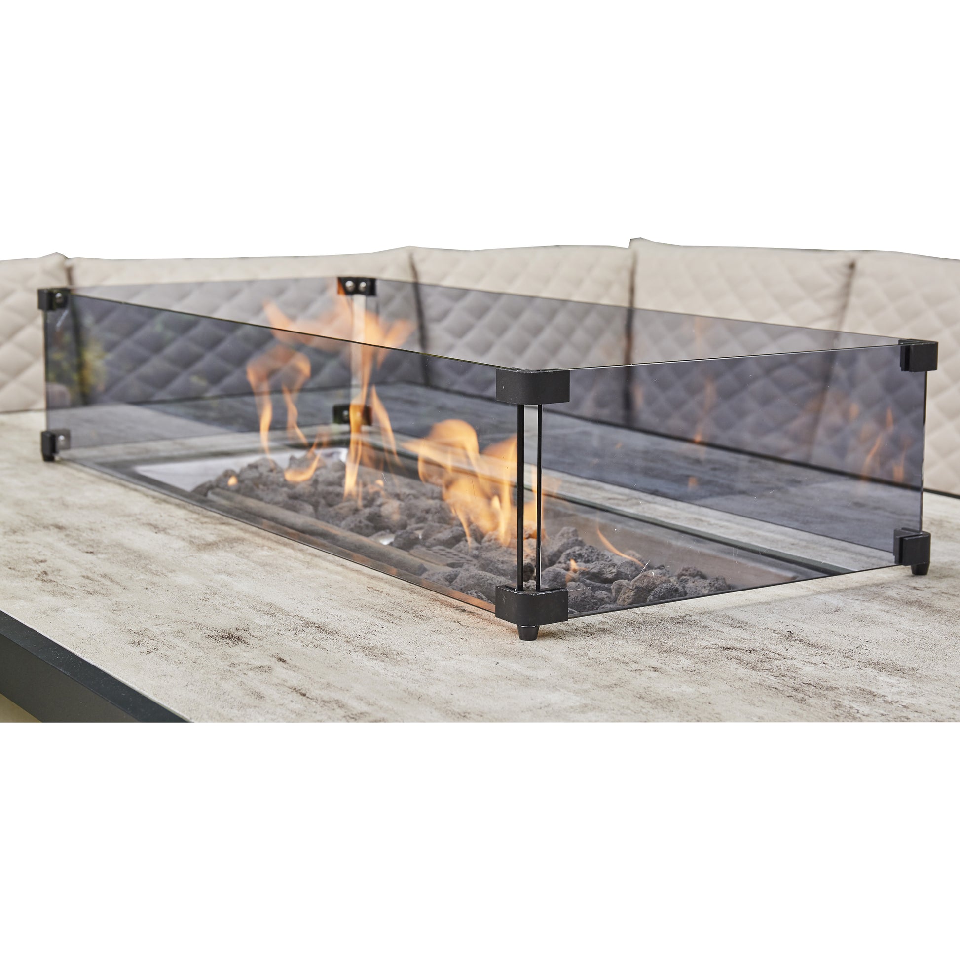 Corner Sofa Set, 2 Benches and Firepit. Grey or Beige