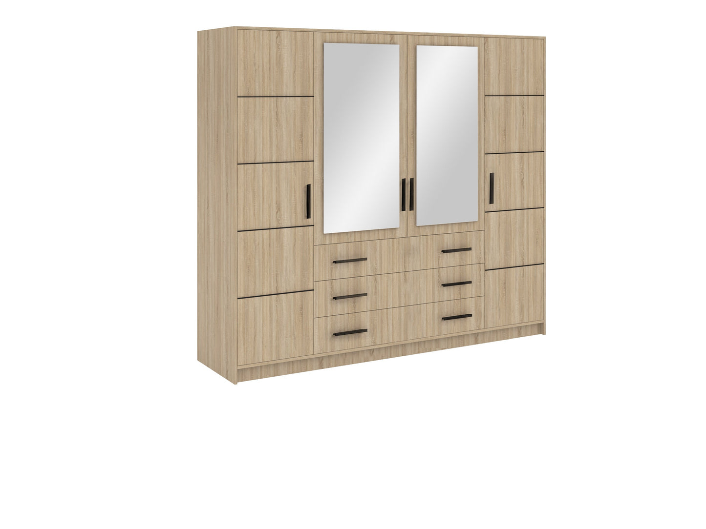 Bali 240cm Wardrobe - Oak Sonoma with Mirrored Panels and Versatile Storage