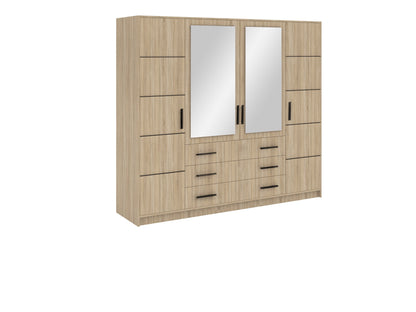 Bali 240cm Wardrobe - Oak Sonoma with Mirrored Panels and Versatile Storage