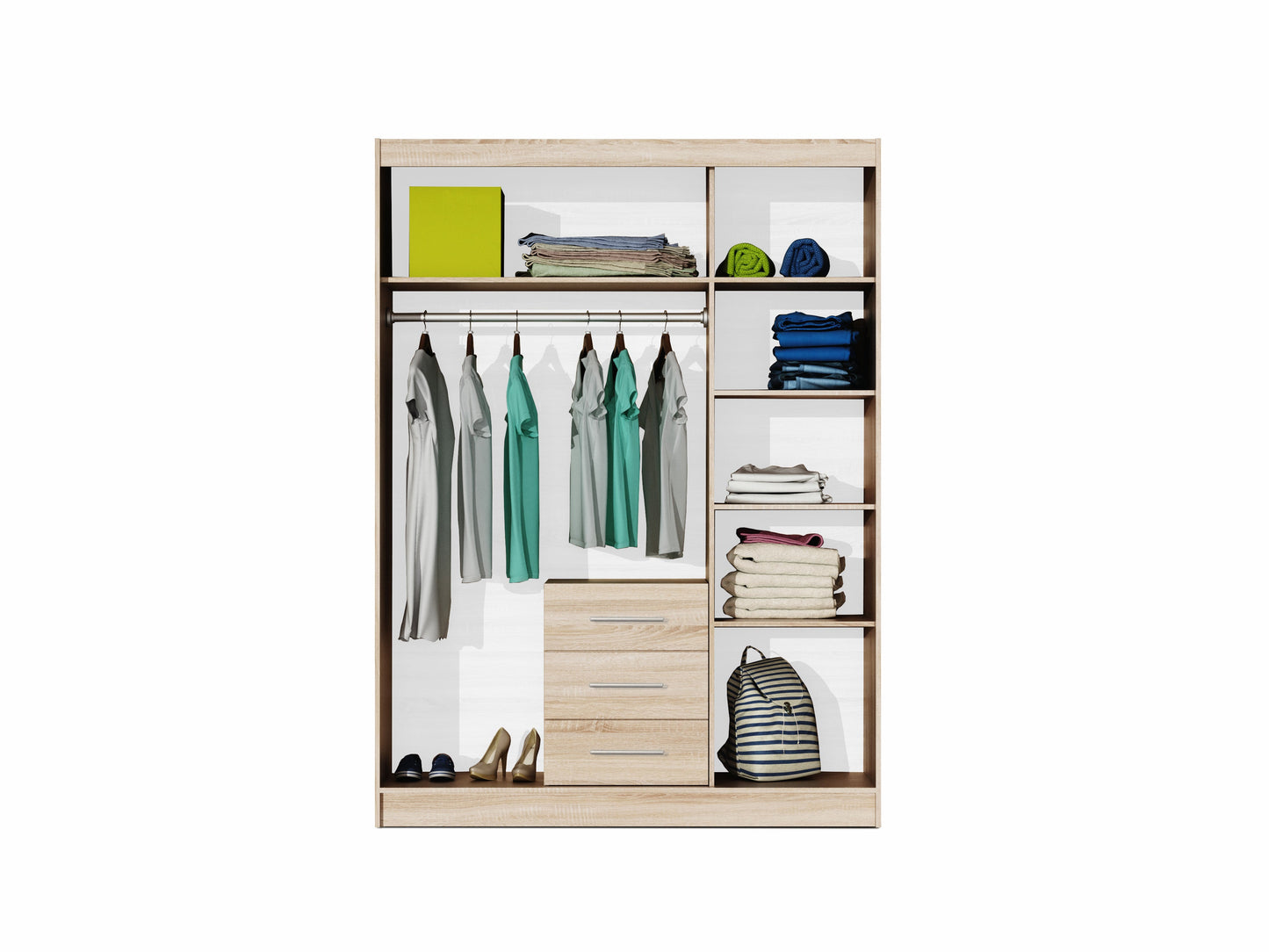 Bali 3-Door Wardrobe - Graphite Matt Finish with Mirror and Sleek Silver Handles